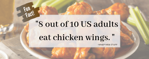 Chicken wing statistic saying "8 out of 10 adults eat chicken wings".
