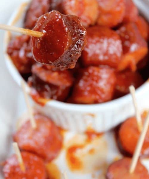 Kielbasa crock pot skewers.