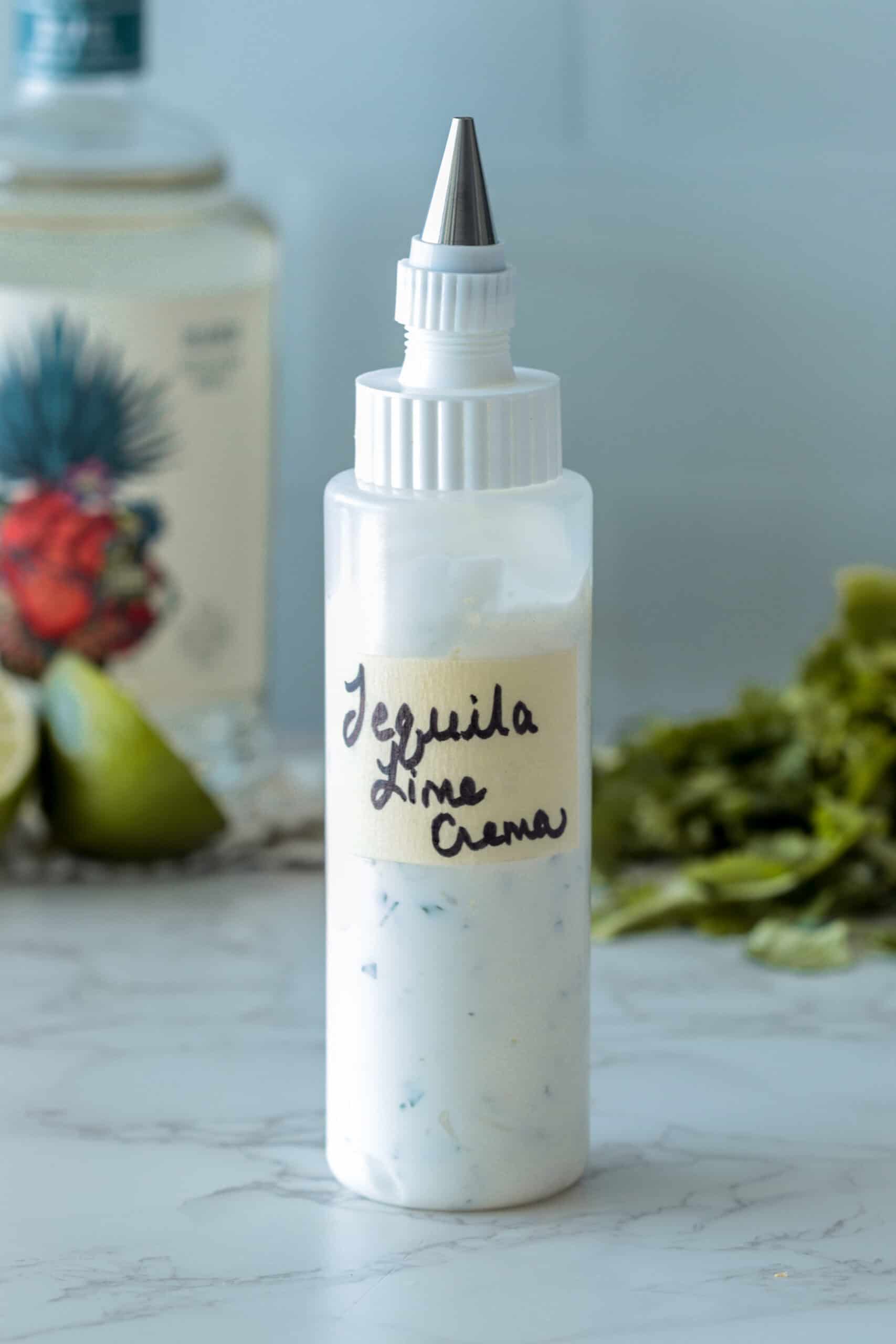 Tequila lime crema in bottle.